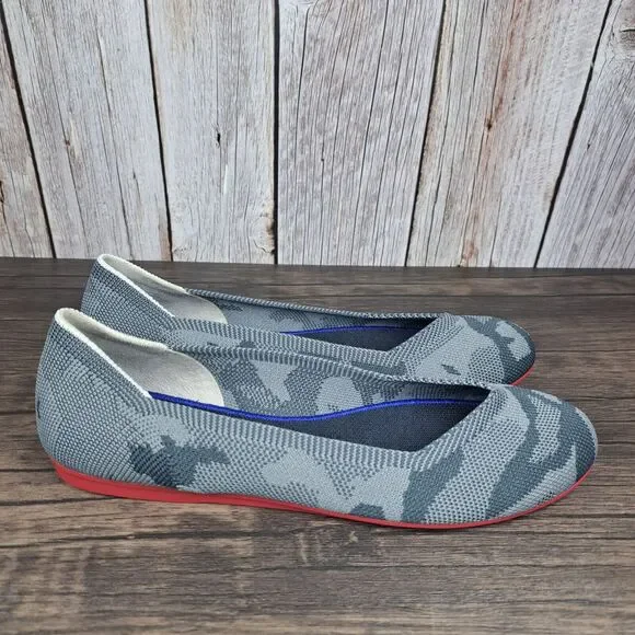 Rothy’s The Round Toe Retired Gray Camo Ballet Flats Women's Sz 7.5 Red Bottoms - Picture 3 of 10